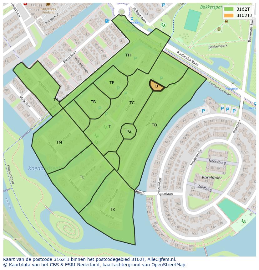Afbeelding van het postcodegebied 3162 TJ op de kaart.