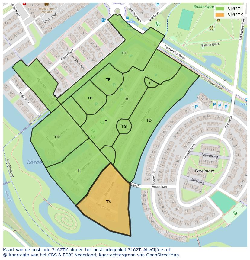 Afbeelding van het postcodegebied 3162 TK op de kaart.