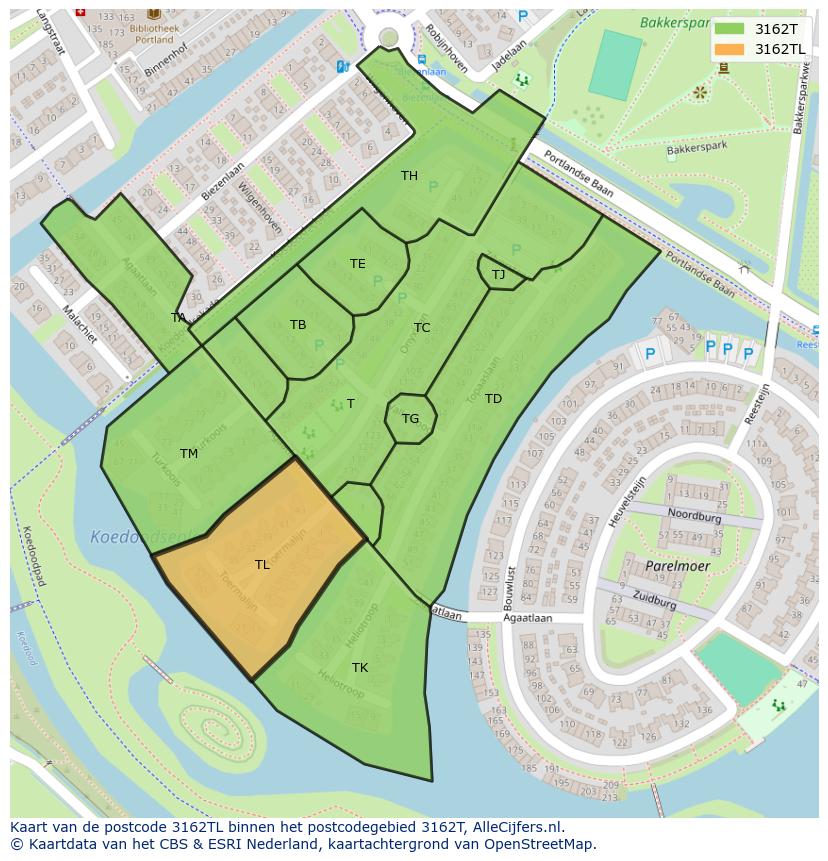 Afbeelding van het postcodegebied 3162 TL op de kaart.