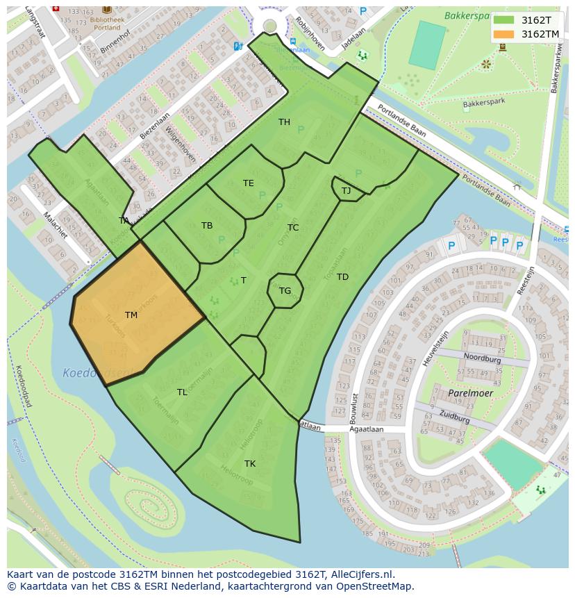 Afbeelding van het postcodegebied 3162 TM op de kaart.