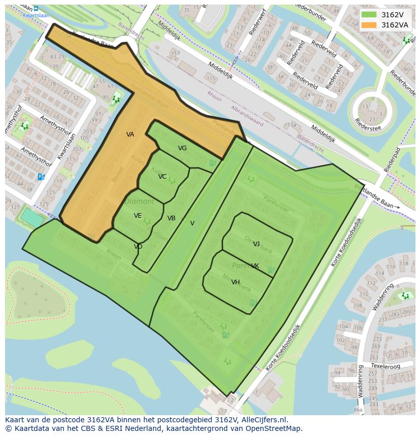 Afbeelding van het postcodegebied 3162 VA op de kaart.