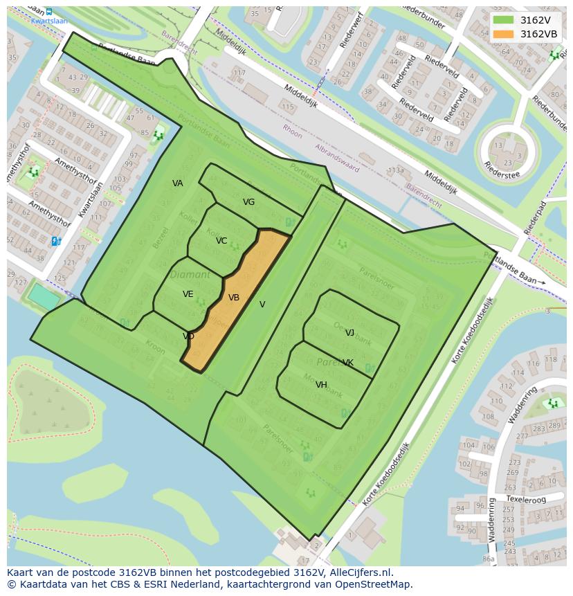 Afbeelding van het postcodegebied 3162 VB op de kaart.