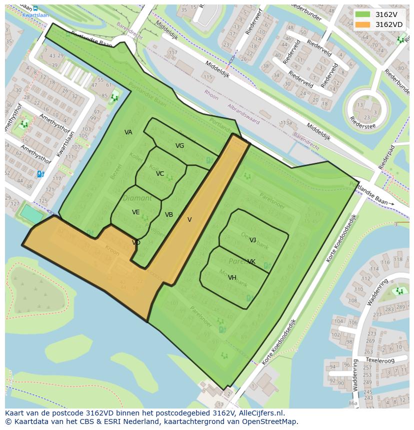 Afbeelding van het postcodegebied 3162 VD op de kaart.
