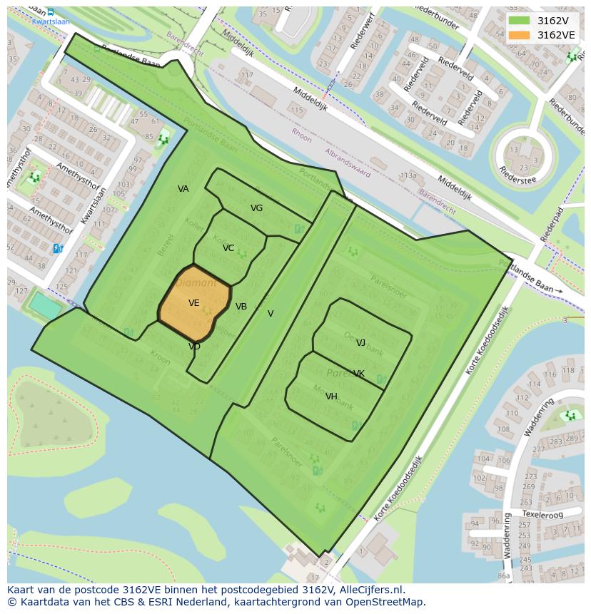 Afbeelding van het postcodegebied 3162 VE op de kaart.