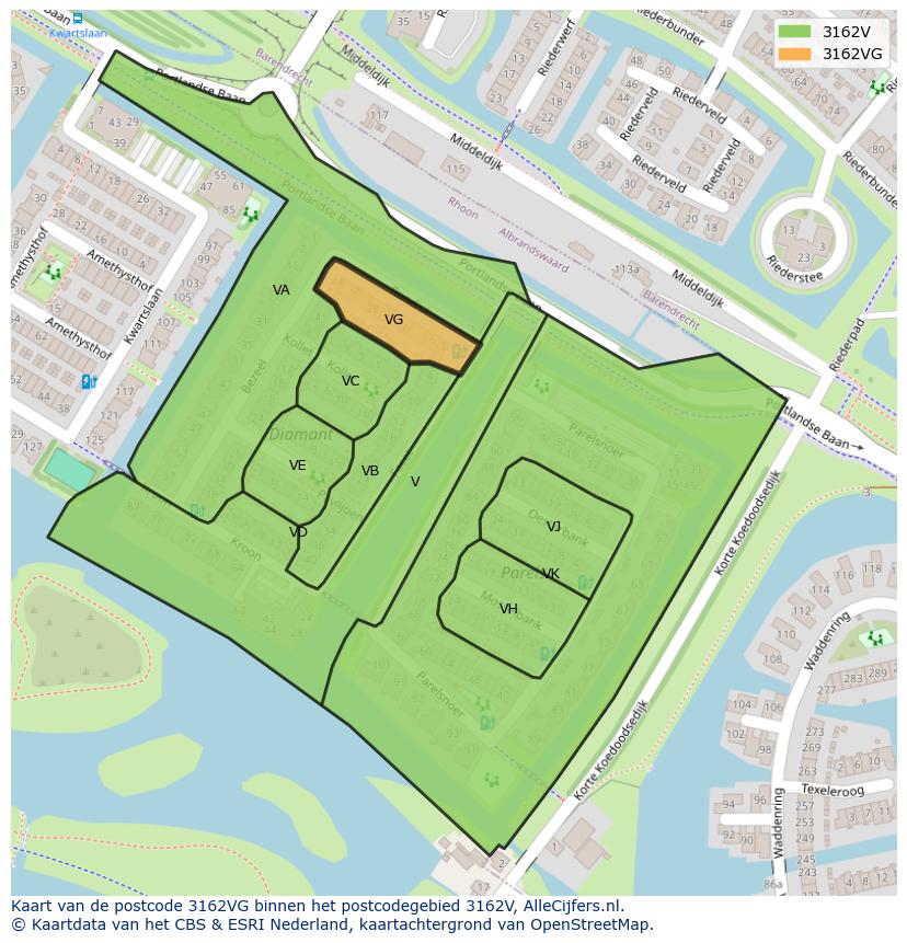 Afbeelding van het postcodegebied 3162 VG op de kaart.
