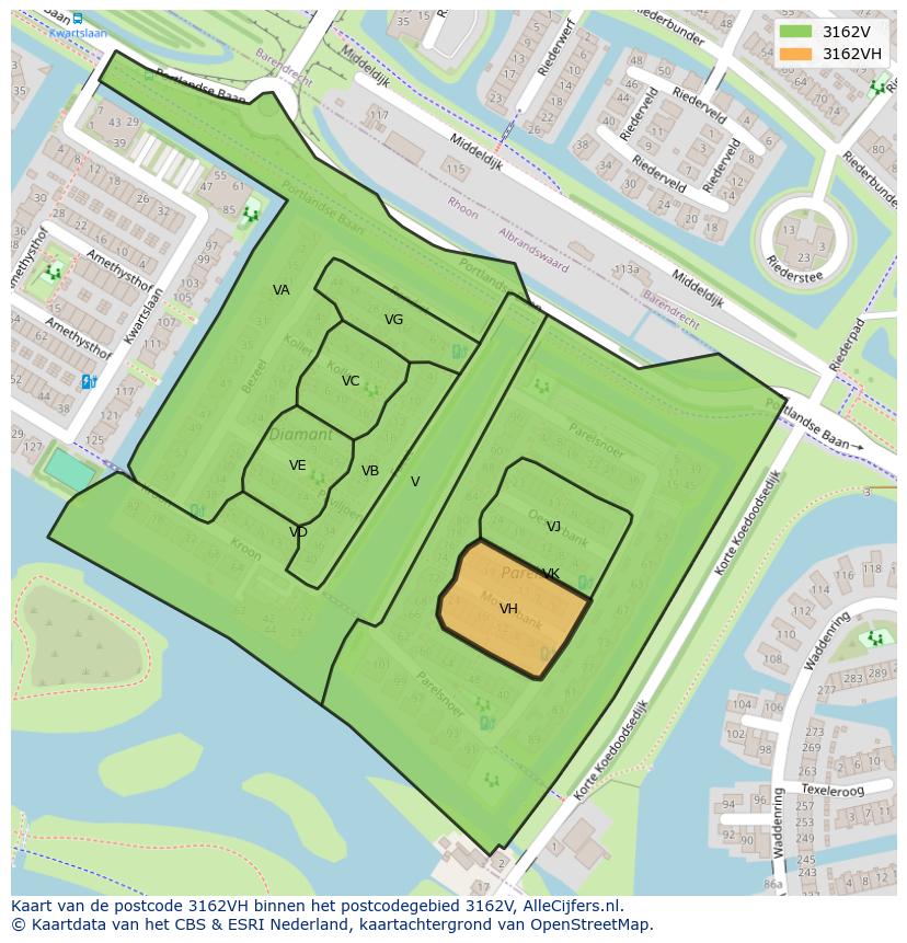 Afbeelding van het postcodegebied 3162 VH op de kaart.