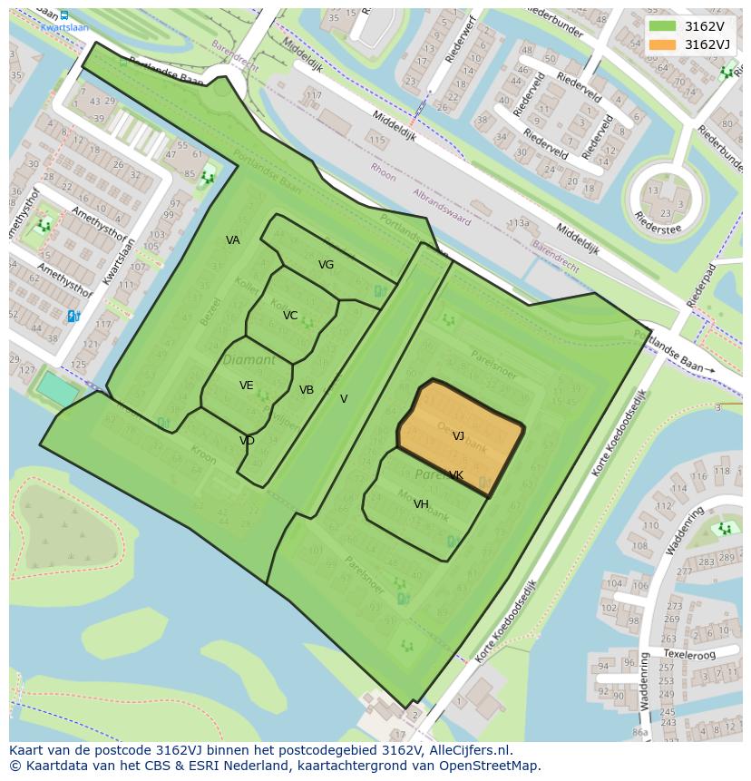 Afbeelding van het postcodegebied 3162 VJ op de kaart.