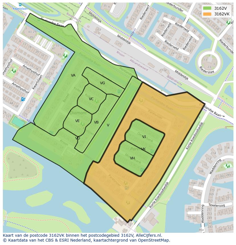 Afbeelding van het postcodegebied 3162 VK op de kaart.