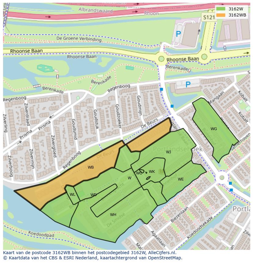 Afbeelding van het postcodegebied 3162 WB op de kaart.