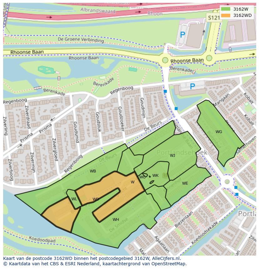 Afbeelding van het postcodegebied 3162 WD op de kaart.