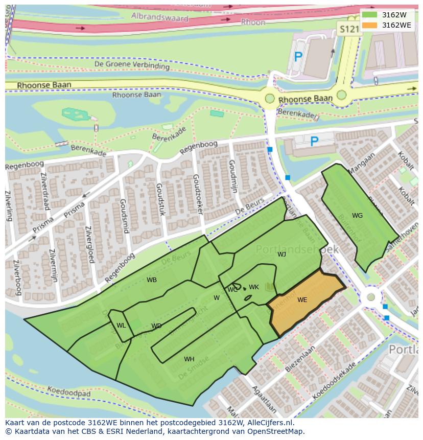 Afbeelding van het postcodegebied 3162 WE op de kaart.