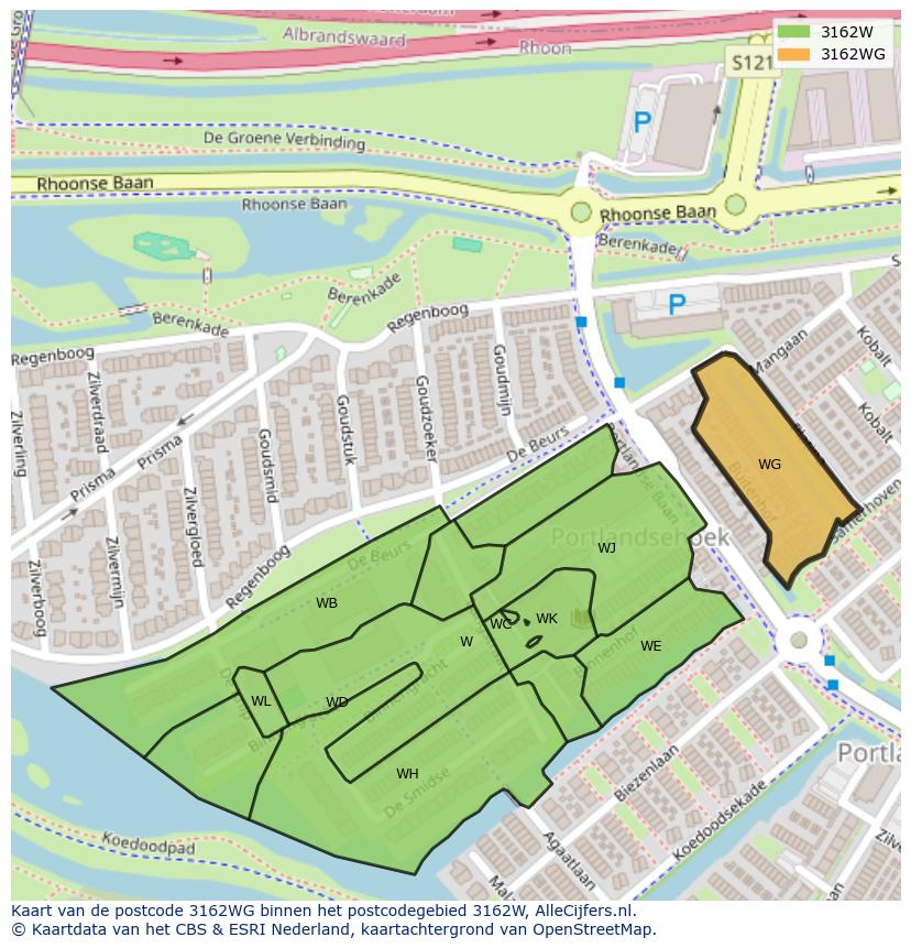 Afbeelding van het postcodegebied 3162 WG op de kaart.