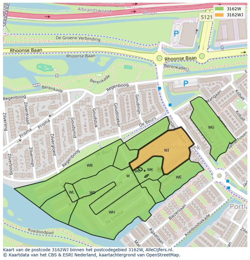 Afbeelding van het postcodegebied 3162 WJ op de kaart.