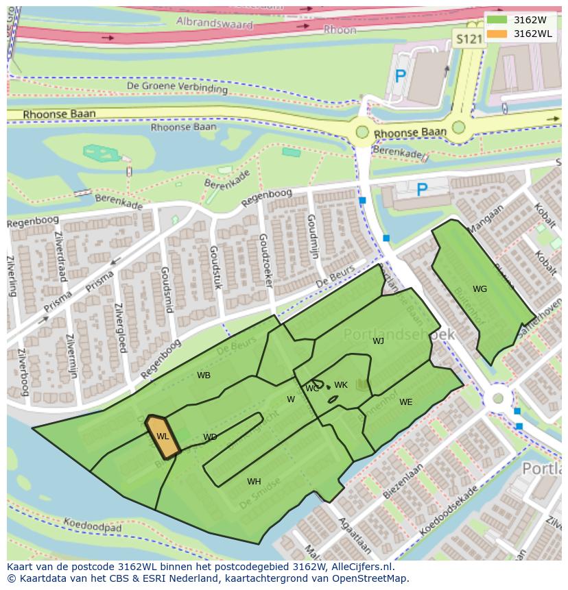 Afbeelding van het postcodegebied 3162 WL op de kaart.