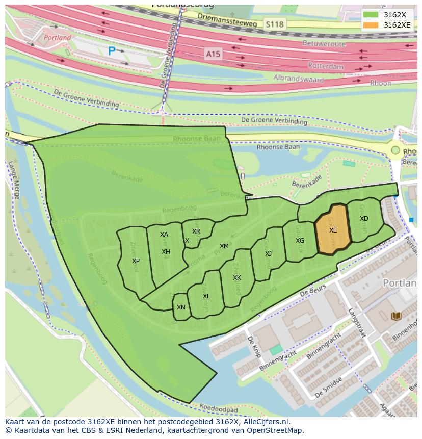 Afbeelding van het postcodegebied 3162 XE op de kaart.
