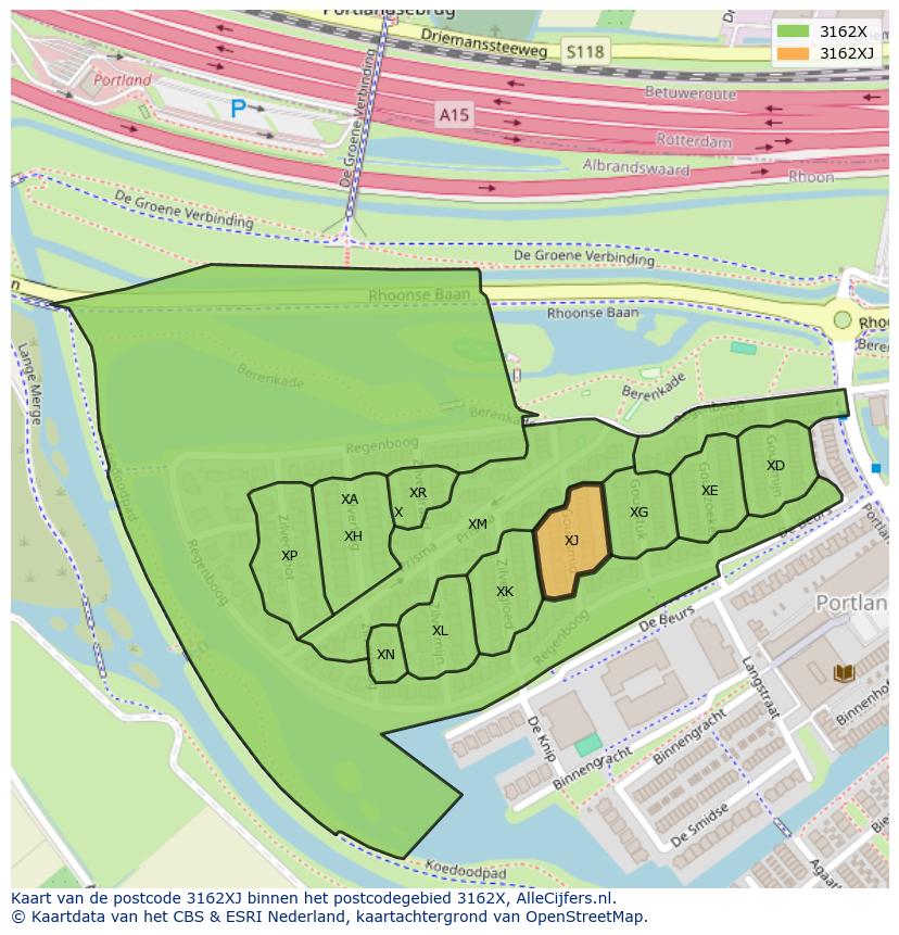 Afbeelding van het postcodegebied 3162 XJ op de kaart.