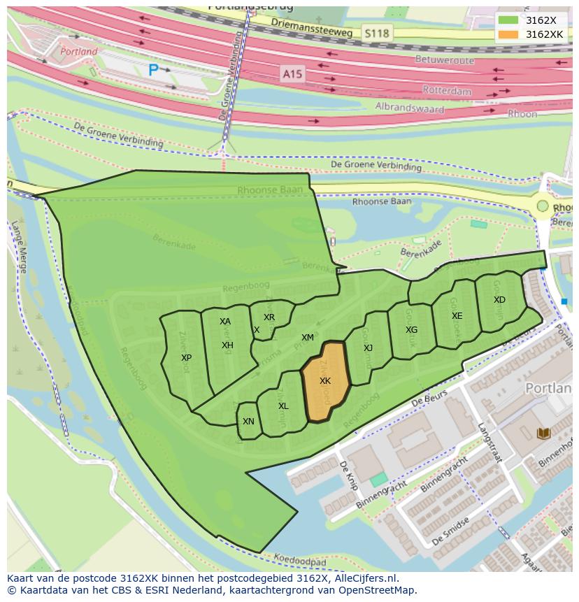 Afbeelding van het postcodegebied 3162 XK op de kaart.