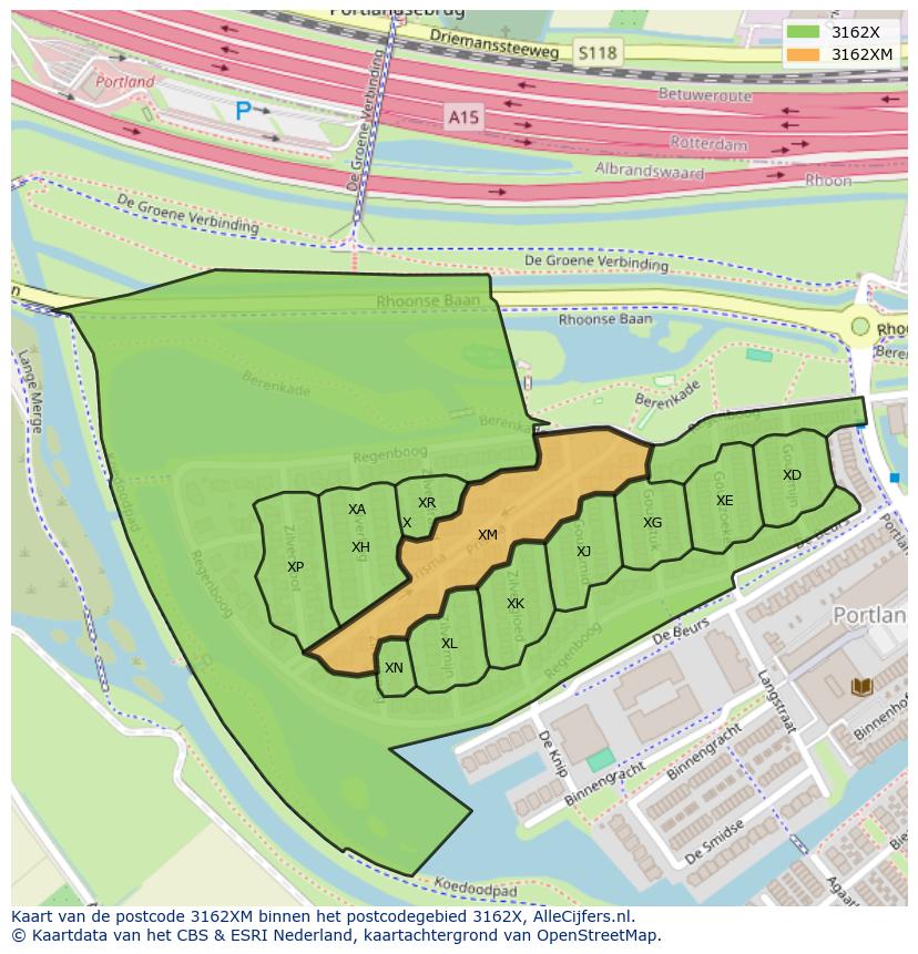 Afbeelding van het postcodegebied 3162 XM op de kaart.