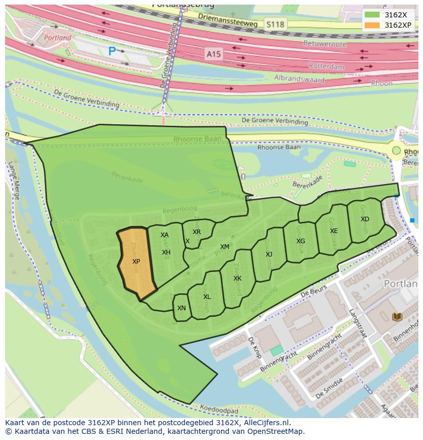 Afbeelding van het postcodegebied 3162 XP op de kaart.