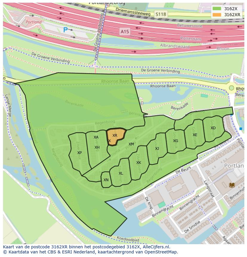 Afbeelding van het postcodegebied 3162 XR op de kaart.