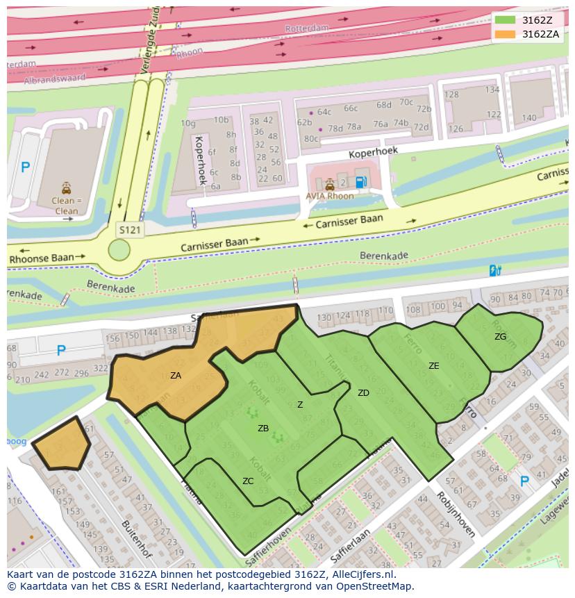 Afbeelding van het postcodegebied 3162 ZA op de kaart.