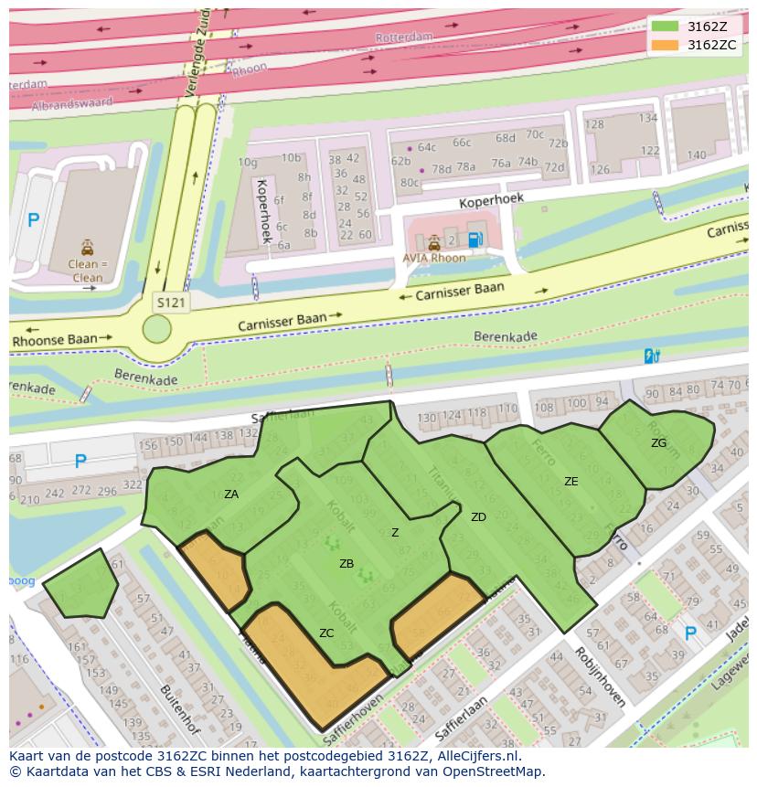 Afbeelding van het postcodegebied 3162 ZC op de kaart.