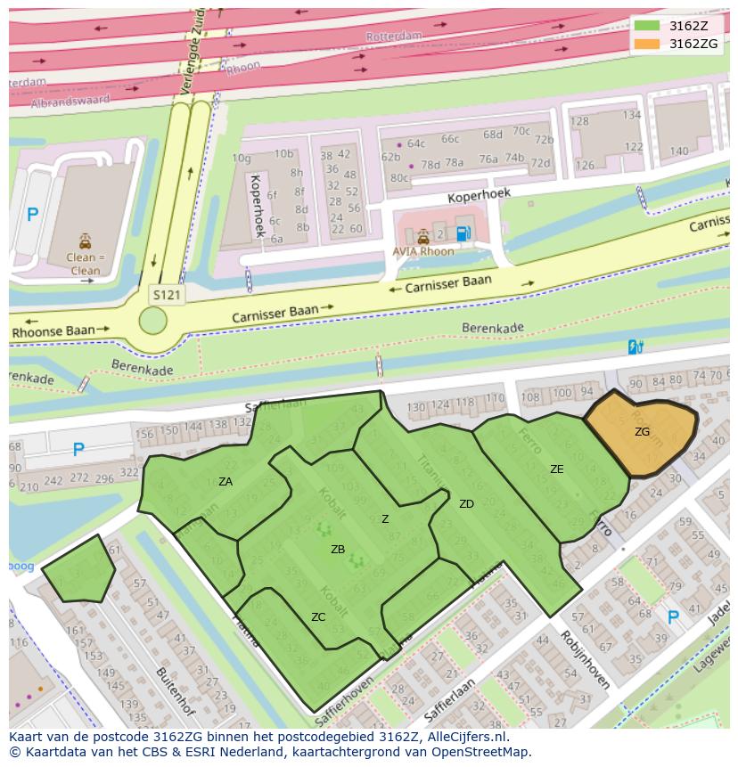 Afbeelding van het postcodegebied 3162 ZG op de kaart.