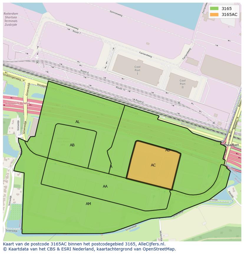 Afbeelding van het postcodegebied 3165 AC op de kaart.