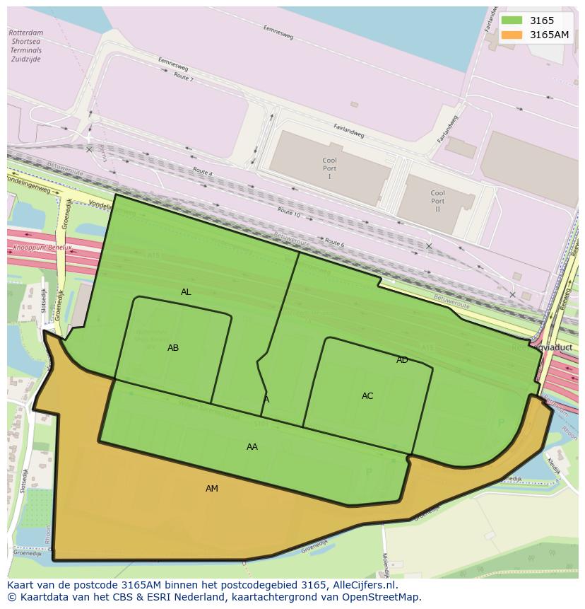 Afbeelding van het postcodegebied 3165 AM op de kaart.