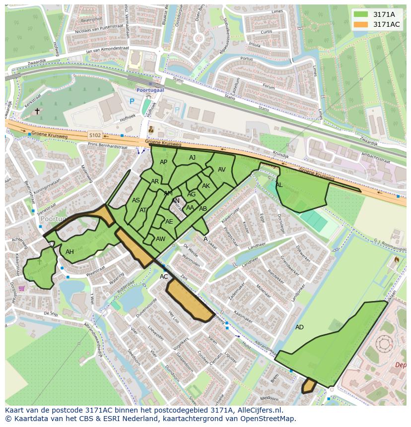 Afbeelding van het postcodegebied 3171 AC op de kaart.