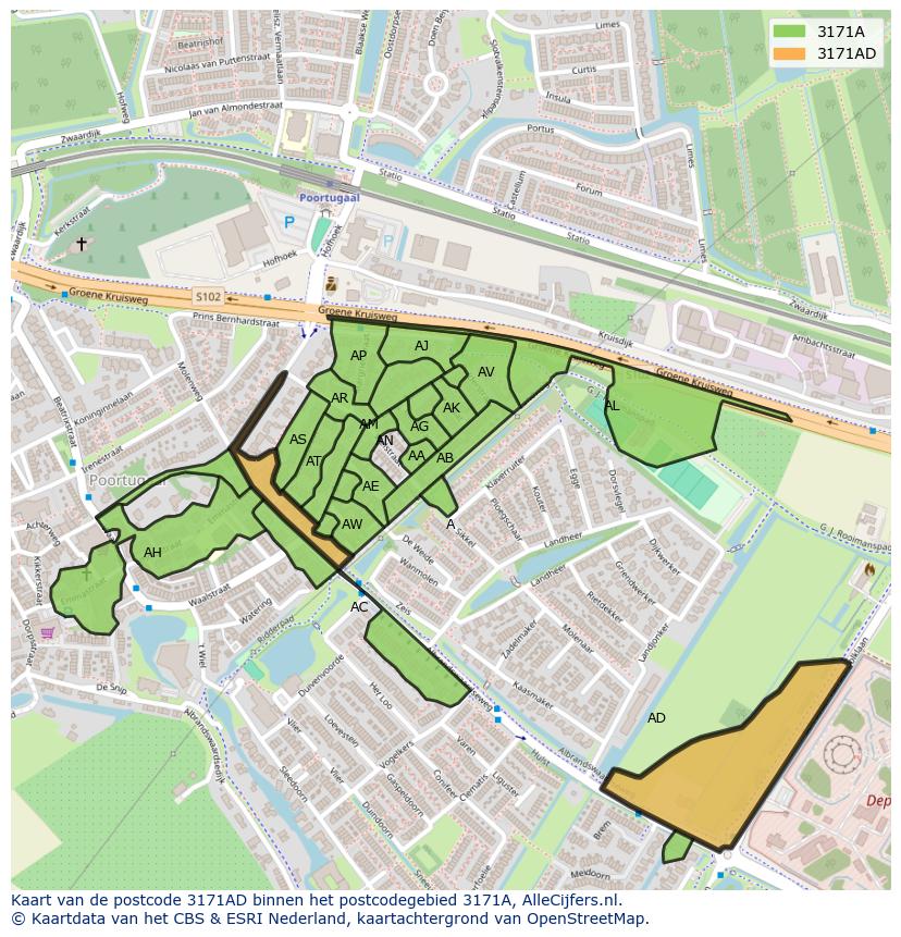 Afbeelding van het postcodegebied 3171 AD op de kaart.
