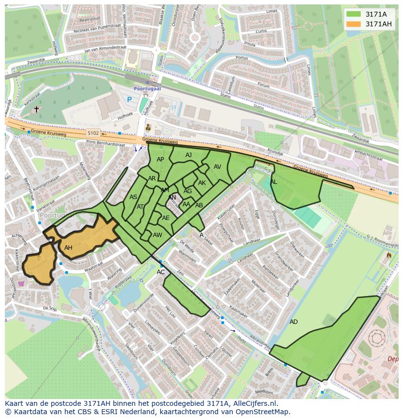 Afbeelding van het postcodegebied 3171 AH op de kaart.