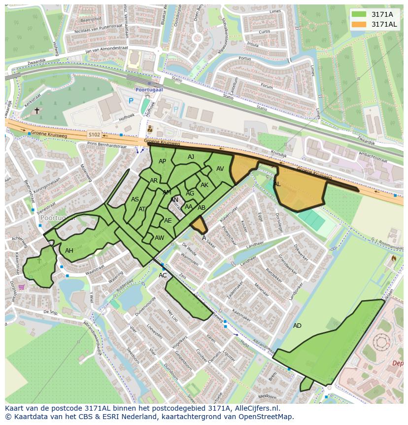 Afbeelding van het postcodegebied 3171 AL op de kaart.