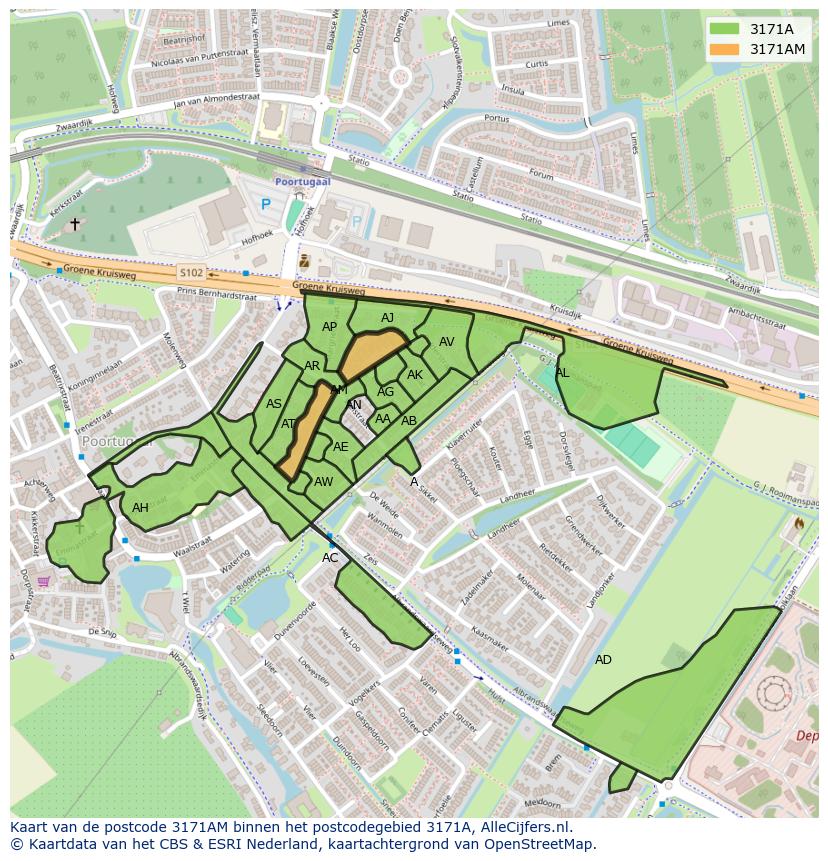 Afbeelding van het postcodegebied 3171 AM op de kaart.
