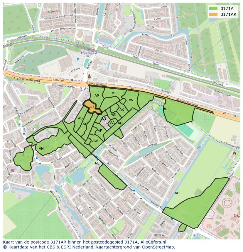 Afbeelding van het postcodegebied 3171 AR op de kaart.