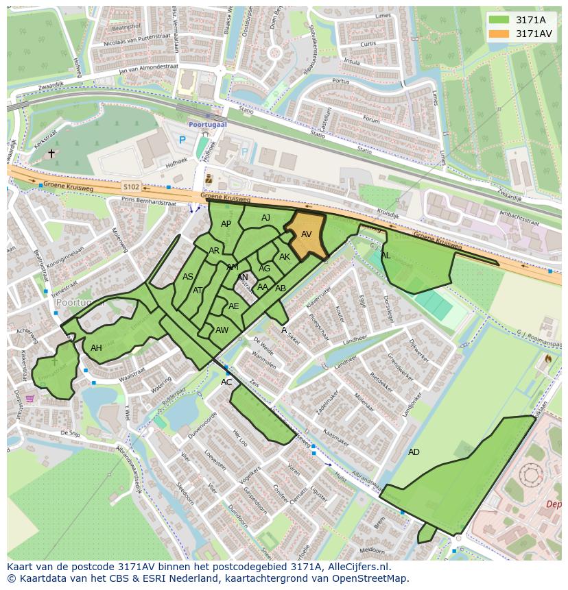 Afbeelding van het postcodegebied 3171 AV op de kaart.
