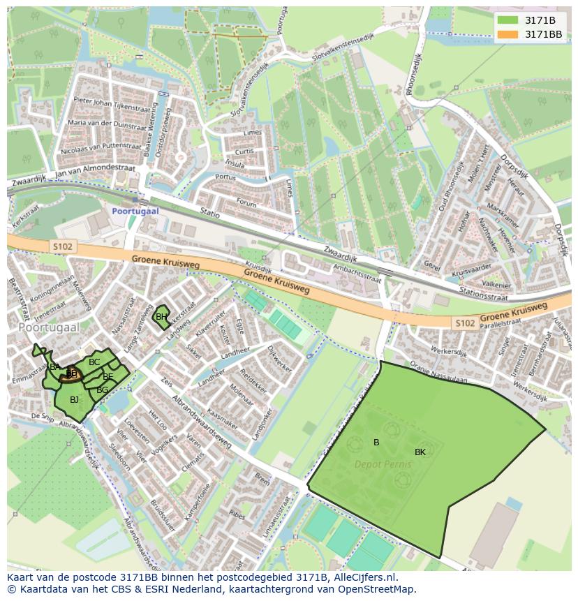 Afbeelding van het postcodegebied 3171 BB op de kaart.