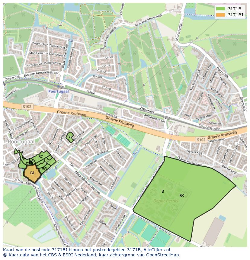 Afbeelding van het postcodegebied 3171 BJ op de kaart.