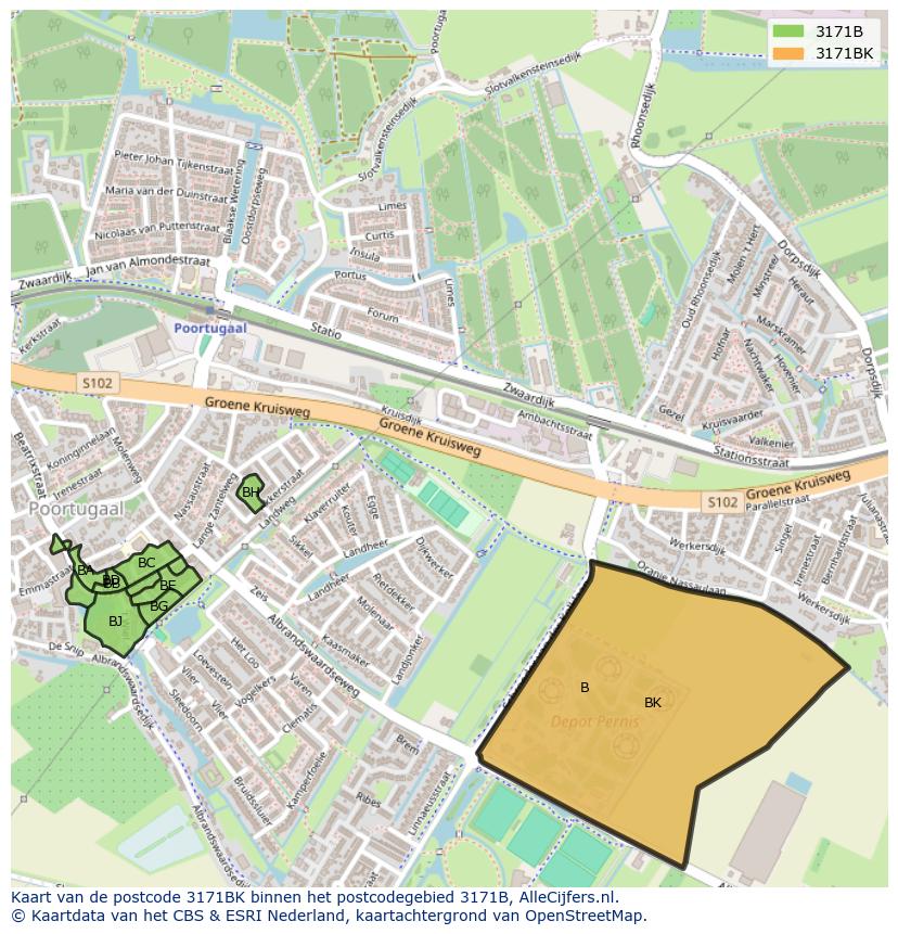 Afbeelding van het postcodegebied 3171 BK op de kaart.