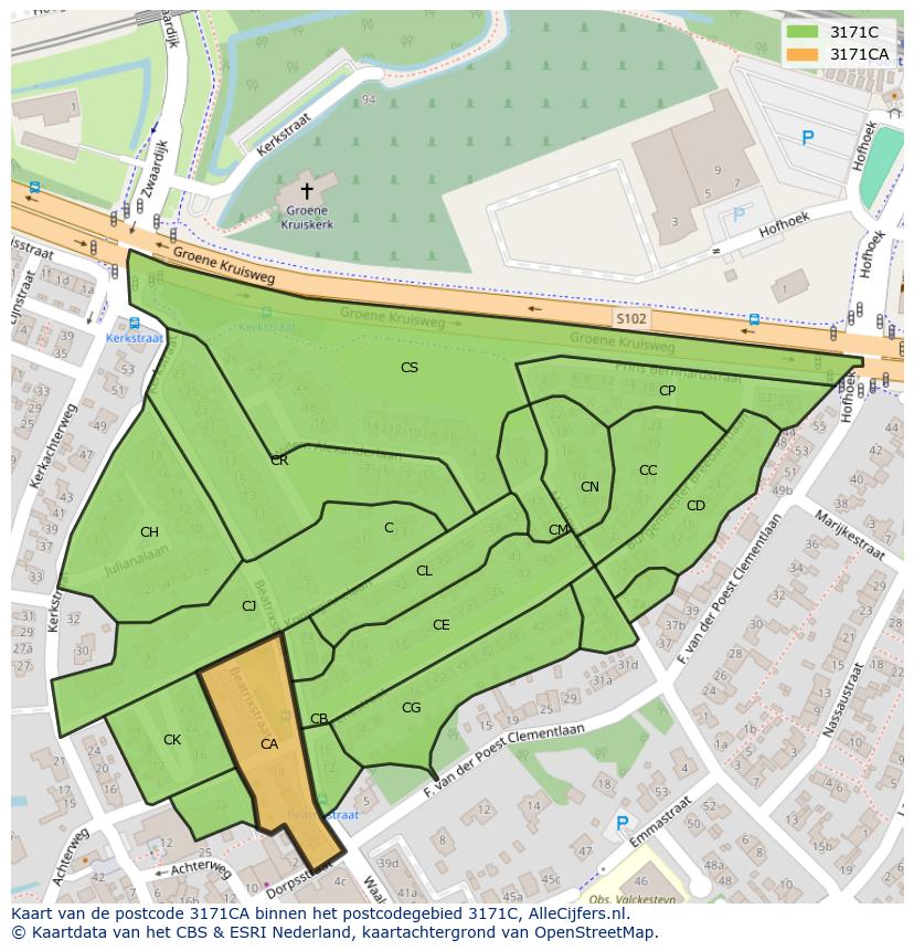 Afbeelding van het postcodegebied 3171 CA op de kaart.