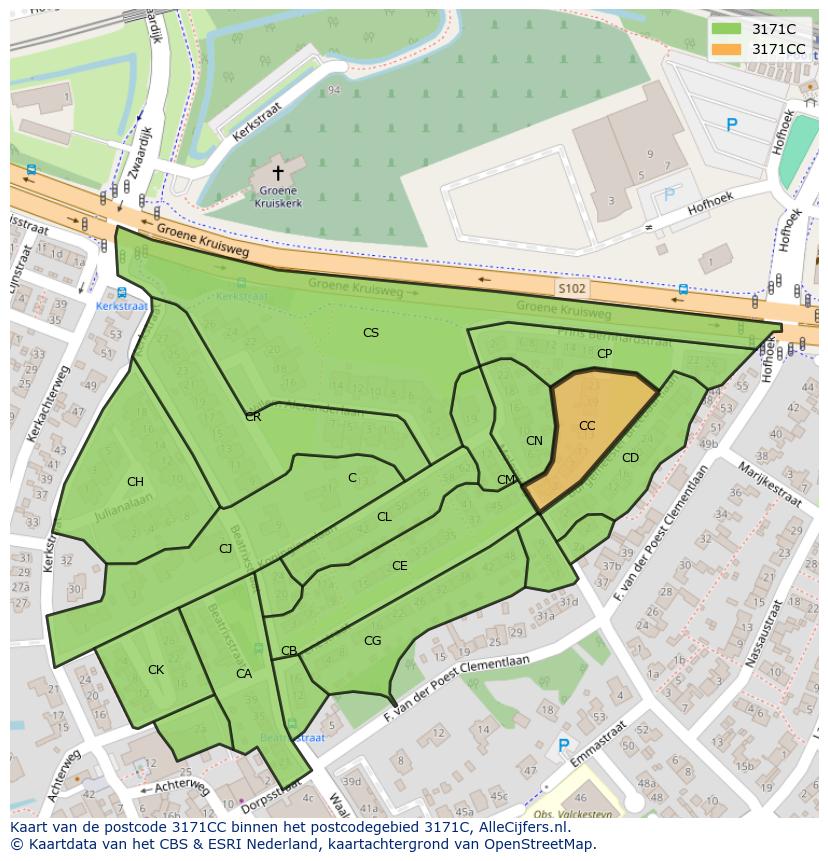 Afbeelding van het postcodegebied 3171 CC op de kaart.