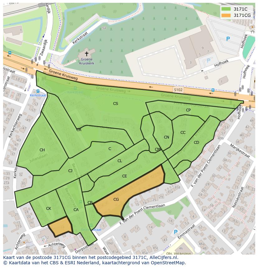 Afbeelding van het postcodegebied 3171 CG op de kaart.