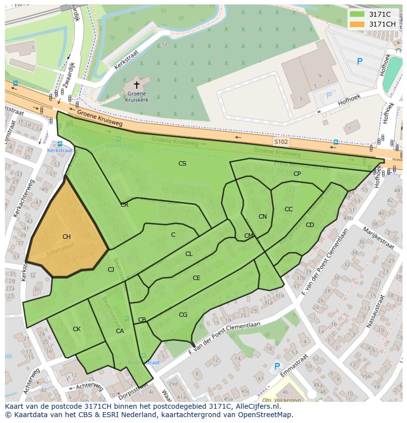 Afbeelding van het postcodegebied 3171 CH op de kaart.