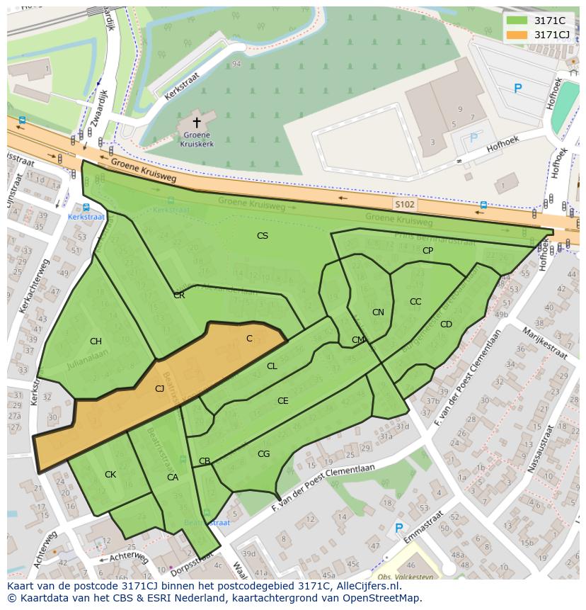 Afbeelding van het postcodegebied 3171 CJ op de kaart.