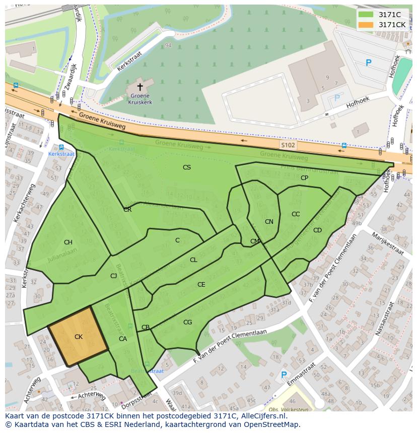 Afbeelding van het postcodegebied 3171 CK op de kaart.