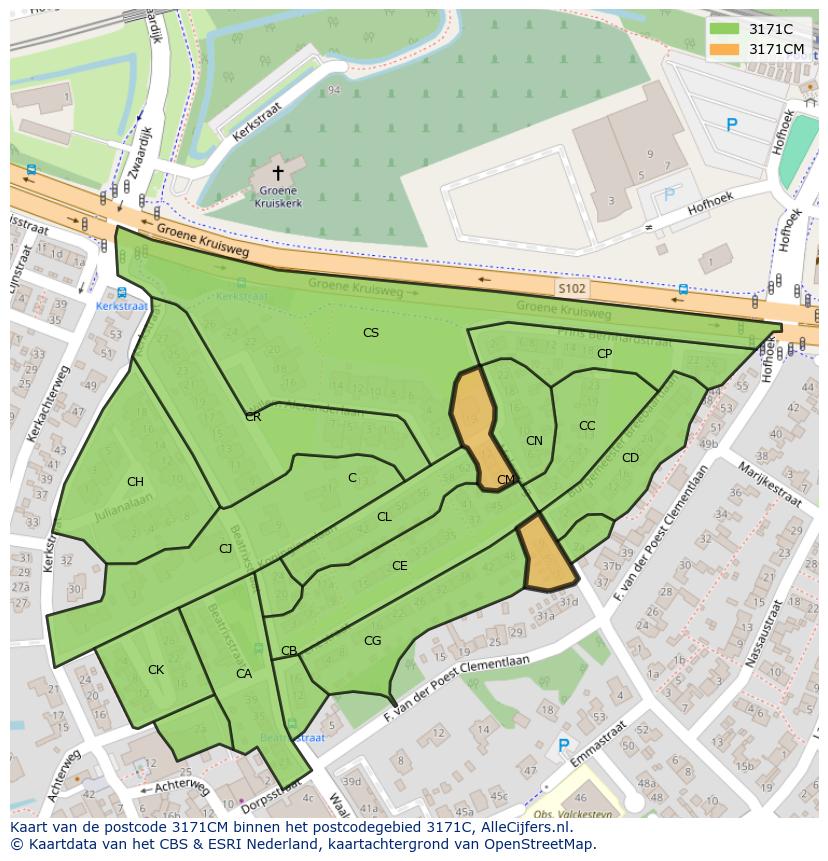 Afbeelding van het postcodegebied 3171 CM op de kaart.