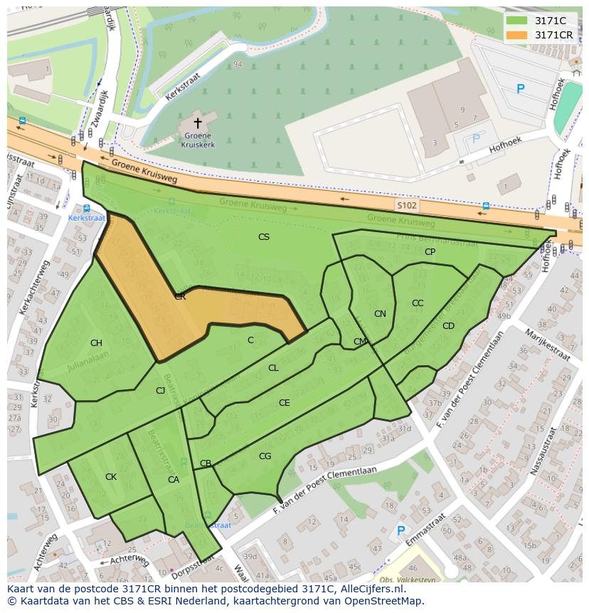 Afbeelding van het postcodegebied 3171 CR op de kaart.