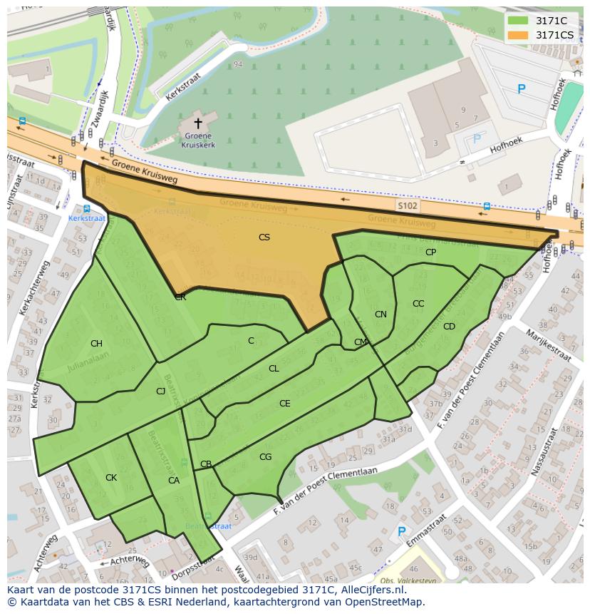 Afbeelding van het postcodegebied 3171 CS op de kaart.