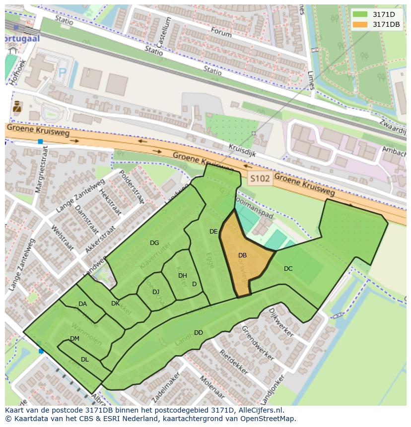 Afbeelding van het postcodegebied 3171 DB op de kaart.