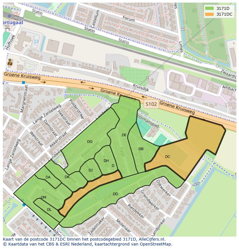 Afbeelding van het postcodegebied 3171 DC op de kaart.